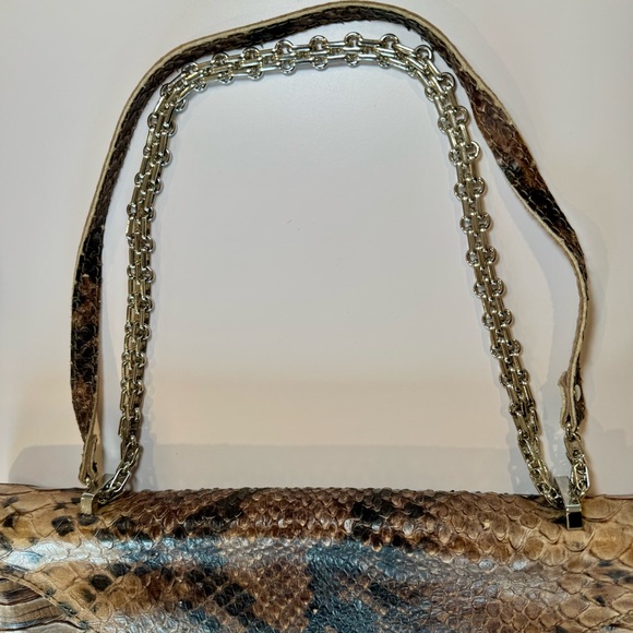 Carlo Cecchini Brown Snakeskin & Calfskin Leather Shoulder Bag W Silver Hardware - Picture 8 of 16